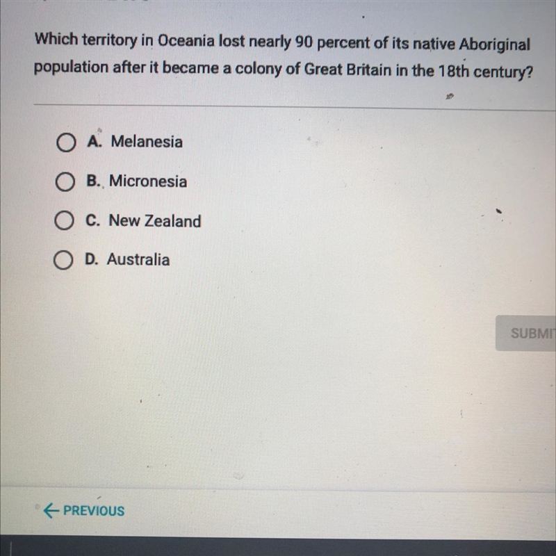 Which territory in Oceania lost nearly 90 percent of its native Aboriginal population-example-1