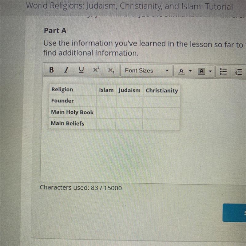 Religion Islam Judaism Christianity Founder Main Holy Book Main Beliefs-example-1