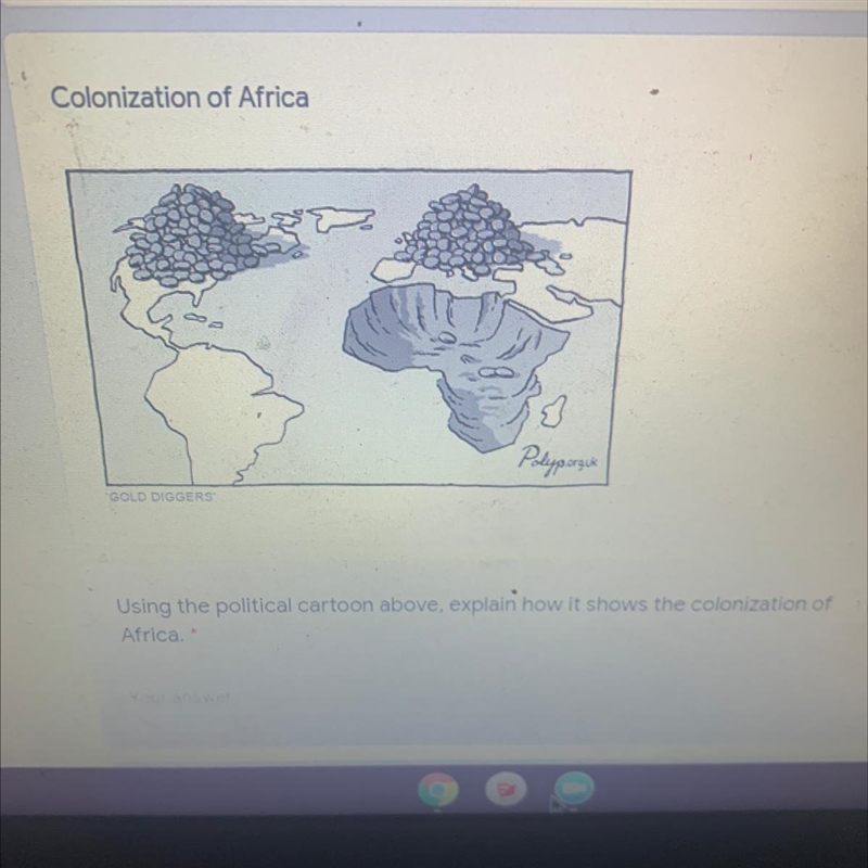 Using the political cartoon above , explain how it shows the colonization of africa-example-1