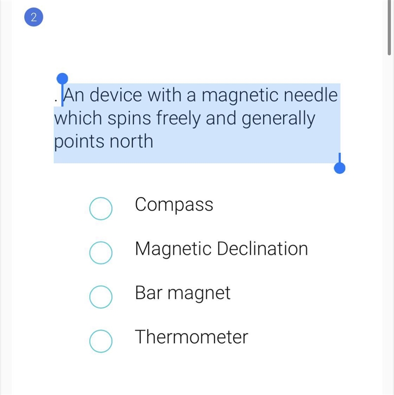 An device with a magnetic needle which spins freely and generally points north Helrprprrprprpprprprppr-example-1