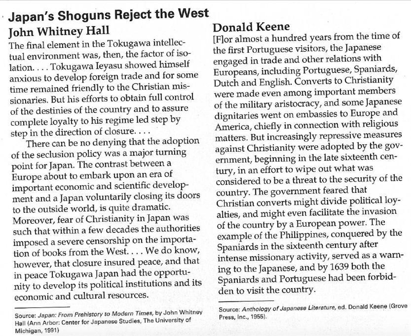 1. What is one possible positive consequence of Japanese isolation that Hall points-example-1