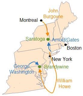 [TIMED!]This map shows the movements of the British and American armies in 1777 during-example-1