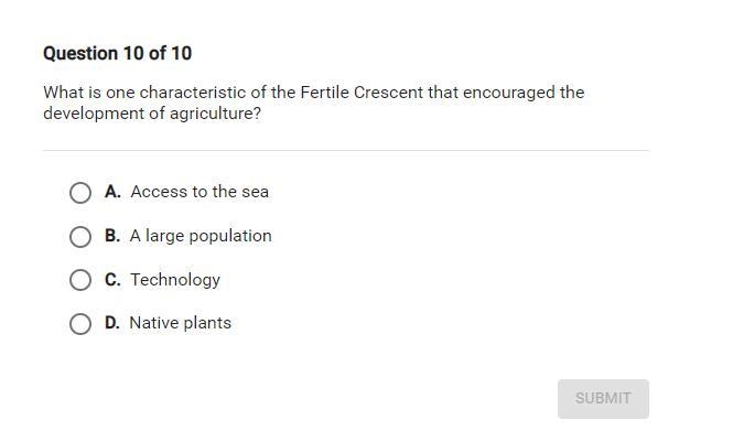 What is one of the characteristics of the fertile crescent that encouraged the development-example-1