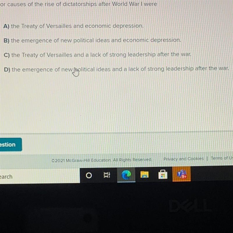 Two major causes of the rise of dictatorships after World War I were-example-1