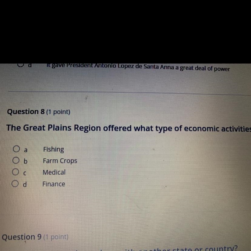 The Great Plains Region offered what type of economic activities? A.fishing B.farm-example-1