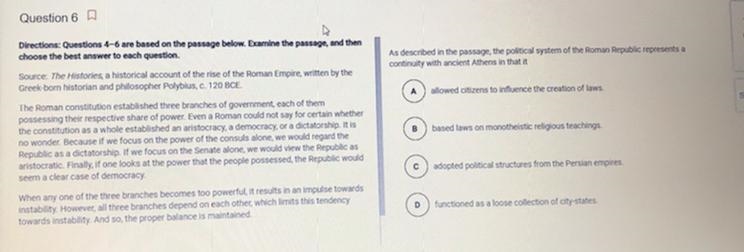 As described in the passage, the political system of the Roman Republic represents-example-1