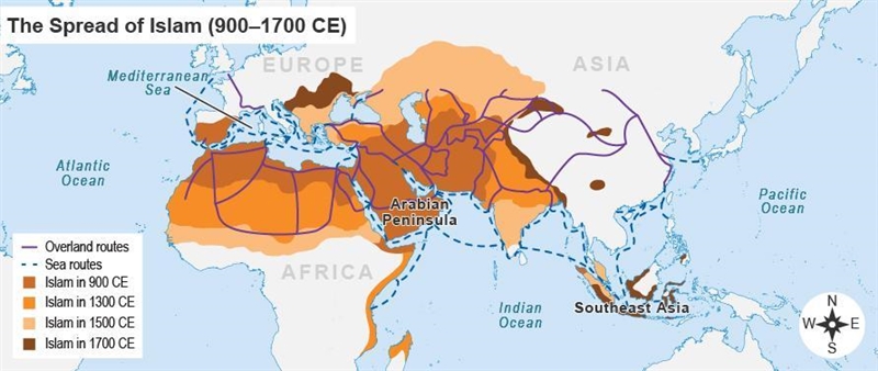 Which statement best describes the spread of Islam by 1500 CE? It had spread to most-example-1