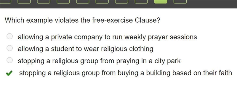 Which example violates the free-exercise Clause?-example-1