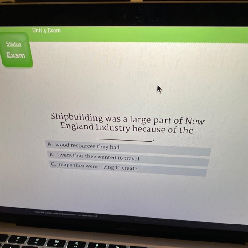 Shipbuilding was a large part of New England Industry because of the A. wood resources-example-1