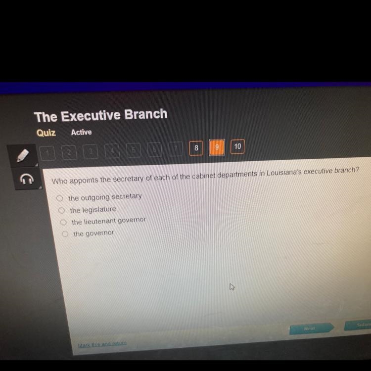 Who appoints the secretary of each of the cabinet departments in Louisiana's executive-example-1