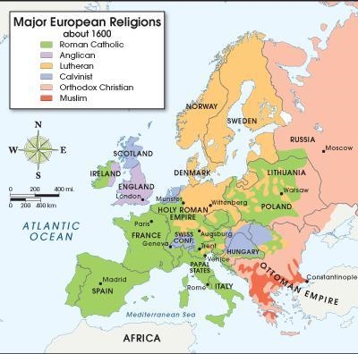 Using the map below, entitled "Major European Religions about 1600," to-example-1