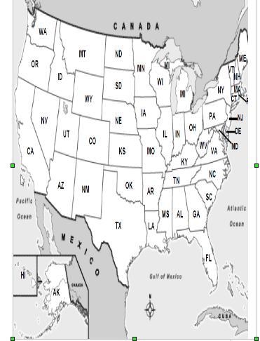 1. Write the abbreviation of the state on the map next to its capital below. _____Albany-example-1