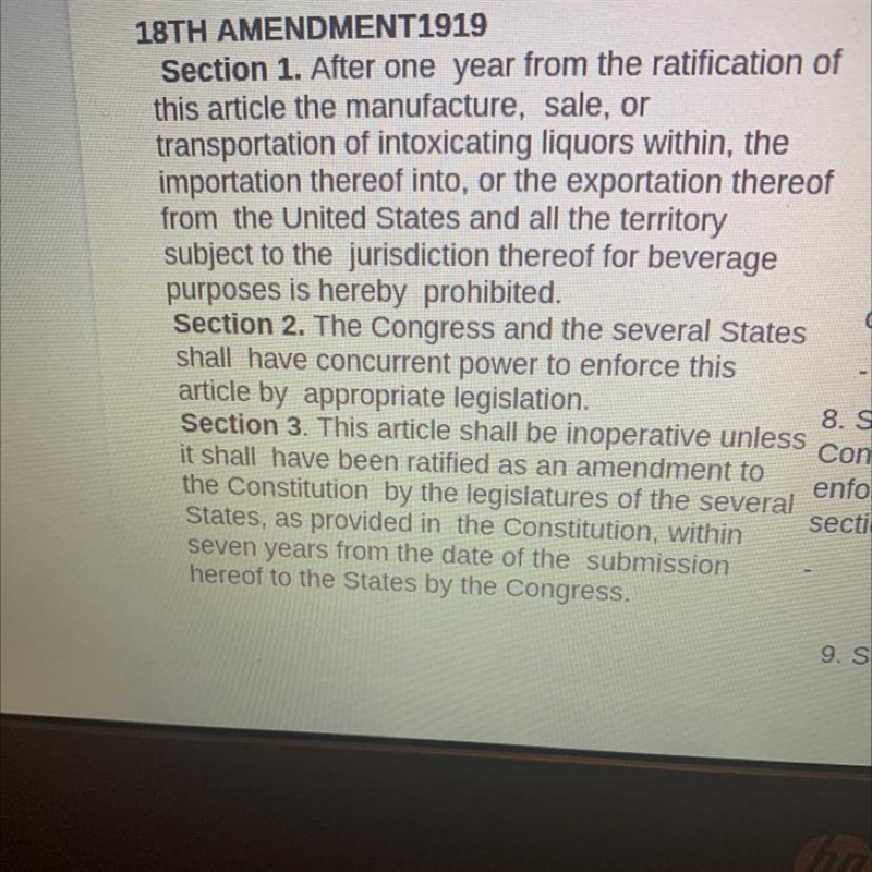 How does the 18th Amendment prohibit the consumption of alcohol?-example-1