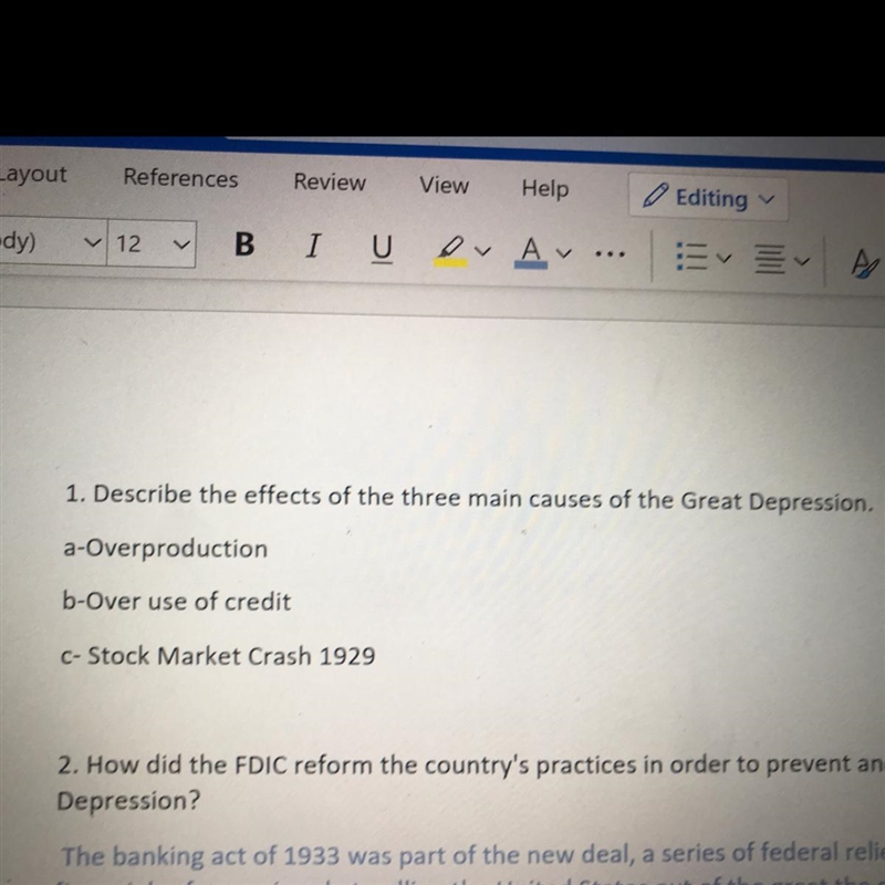 Describe the effects of the three main causes of the great depression-example-1