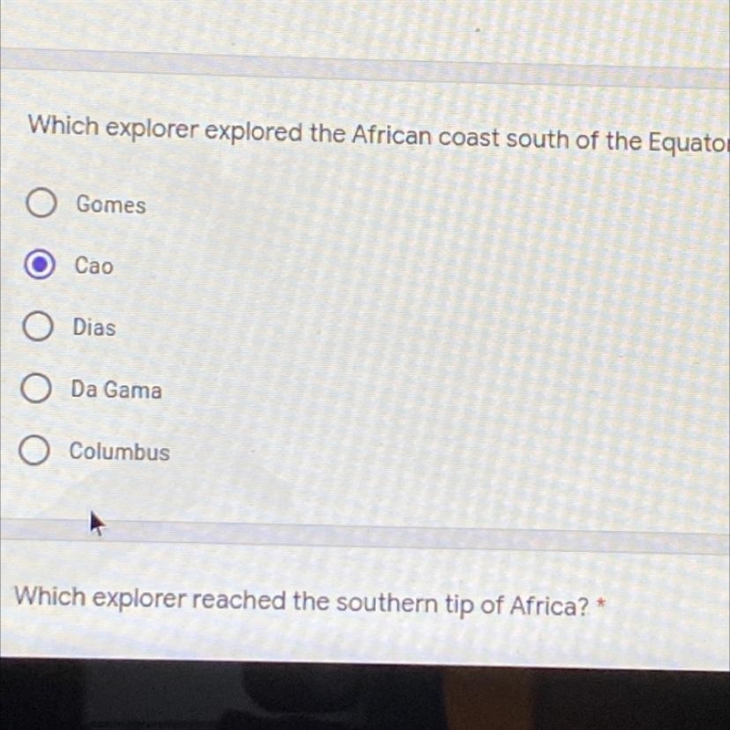 Which explorer explored the African coast south of the equator?-example-1