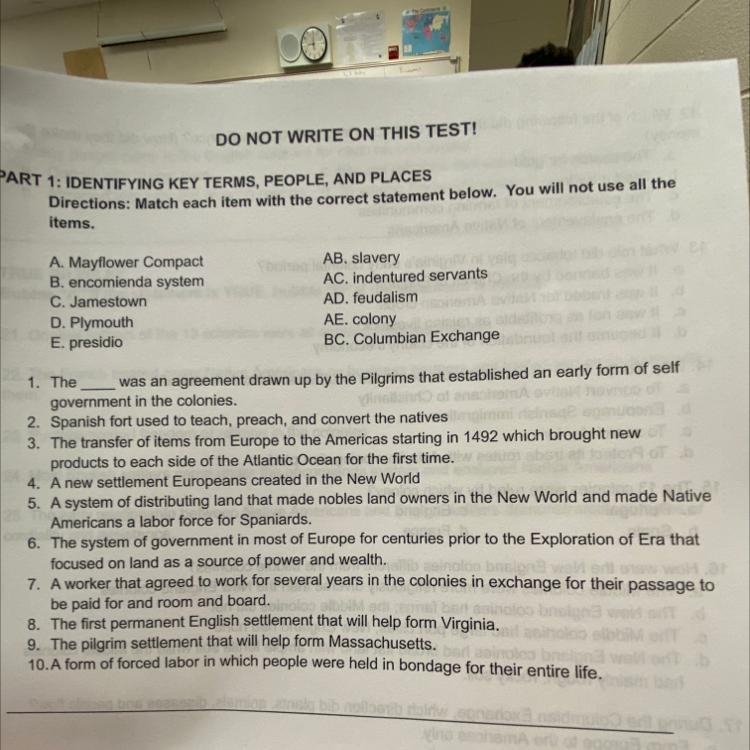 IDENTIFYING KEY TERMS, PEOPLE, AND PLACES Directions: Match each item with the correct-example-1