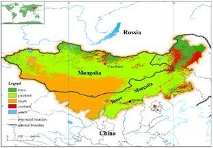 What vegetation zones are present in Mongolia, and what effect do they have on land-example-1