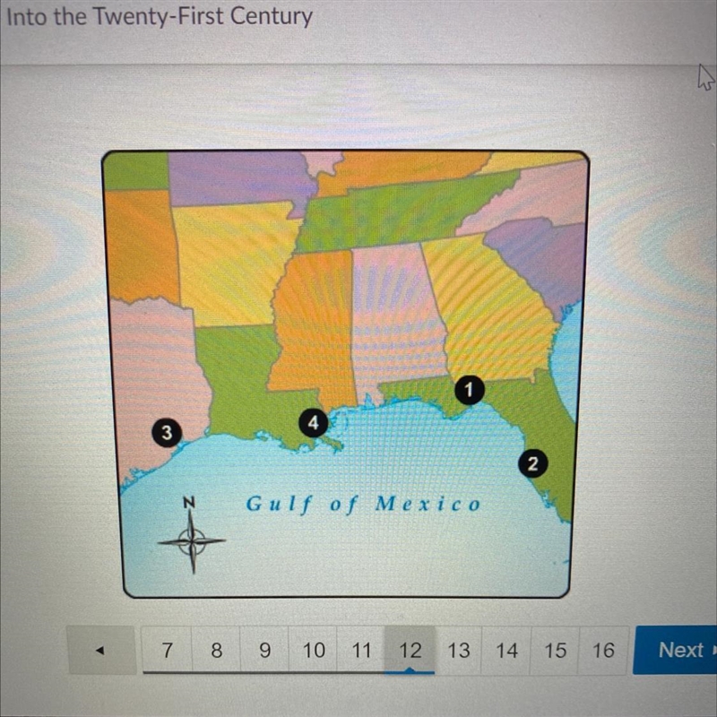 Which number on the map indicates New Orleans? 1 2 3 4 HELP FAST-example-1