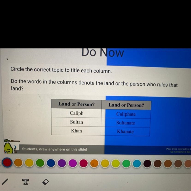 Circle the correct topic to title each column. Do the words in the columns denote-example-1