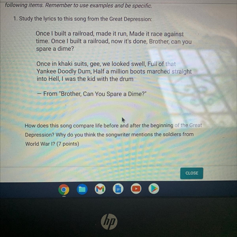 Please help 1. Study the lyrics to this song from the Great Depression: Once I built-example-1