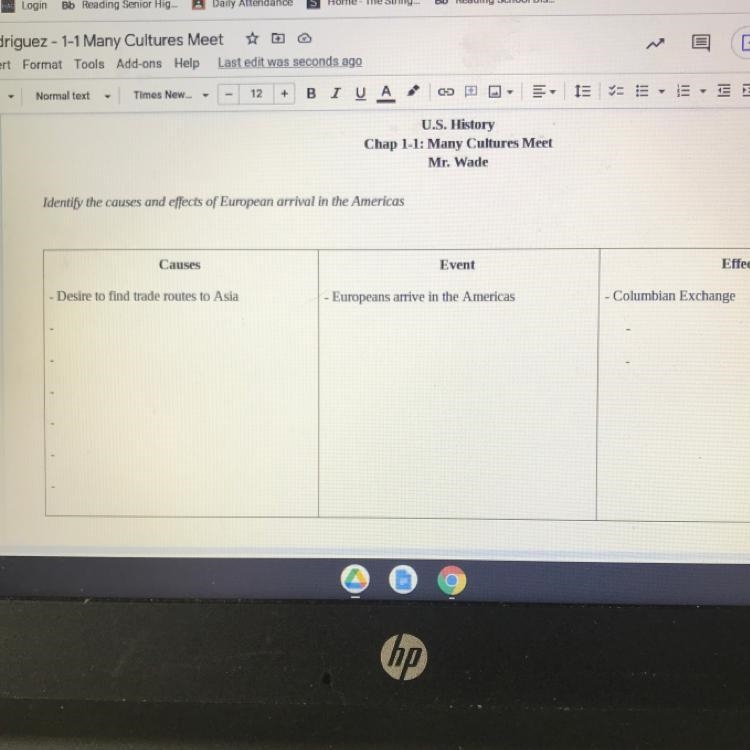 Identify the causes and effects of European arrival in the Americas-example-1