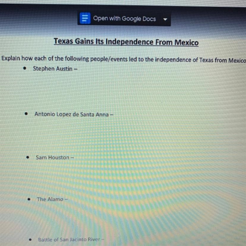 Can someone answer this it’s for my notes the bottom says Battle of San Jacinto river-example-1