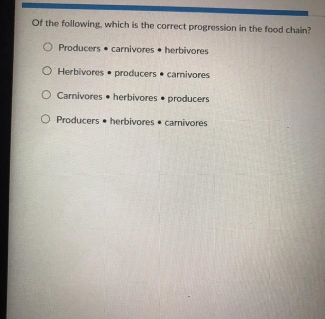 Of the following, which is the correct progression in the food chain? ht-example-1