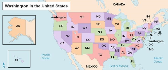 HELP ASAP, BEING TIMED UNIT TEST The map shows Washington in the United States. Where-example-1