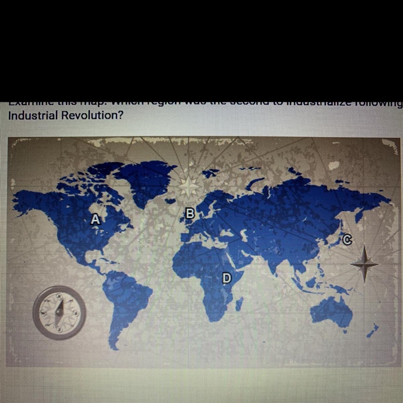 Examine this map. Which region was the second to industrialize following the Industrial-example-1