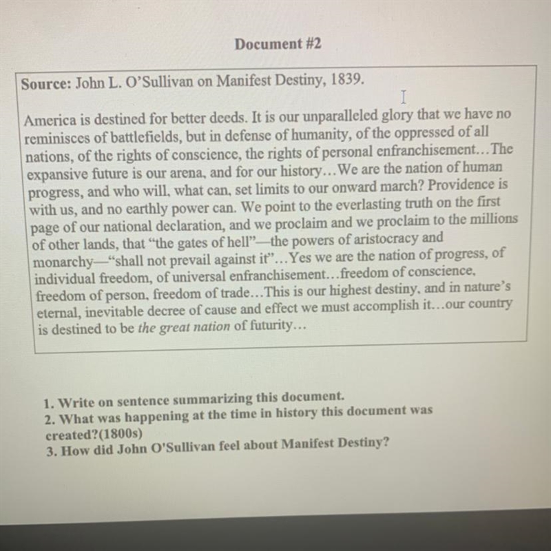 1. Write one sentence summarizing this document. 2. What was happening at the time-example-1