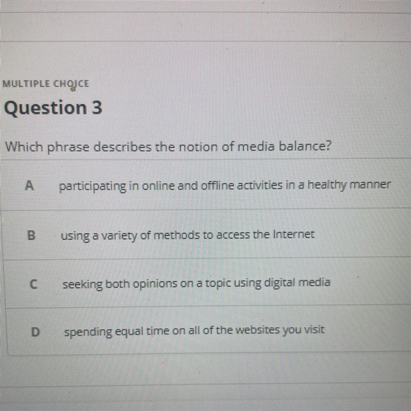 Which phrase describes the notion of media balance?-example-1