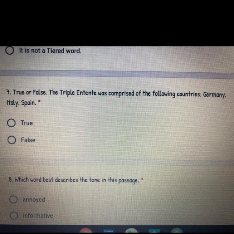 True or false the triple Entente was compromised of the following countries Germany-example-1