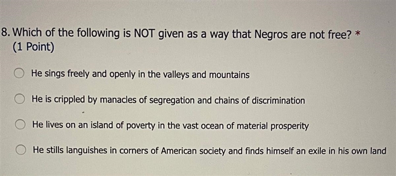 Which of the following is NOT given as a way that Negros are not free-example-1