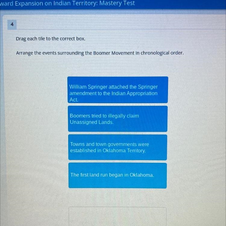 4 Drag each tile to the correct box. Arrange the events surrounding the Boomer Movement-example-1