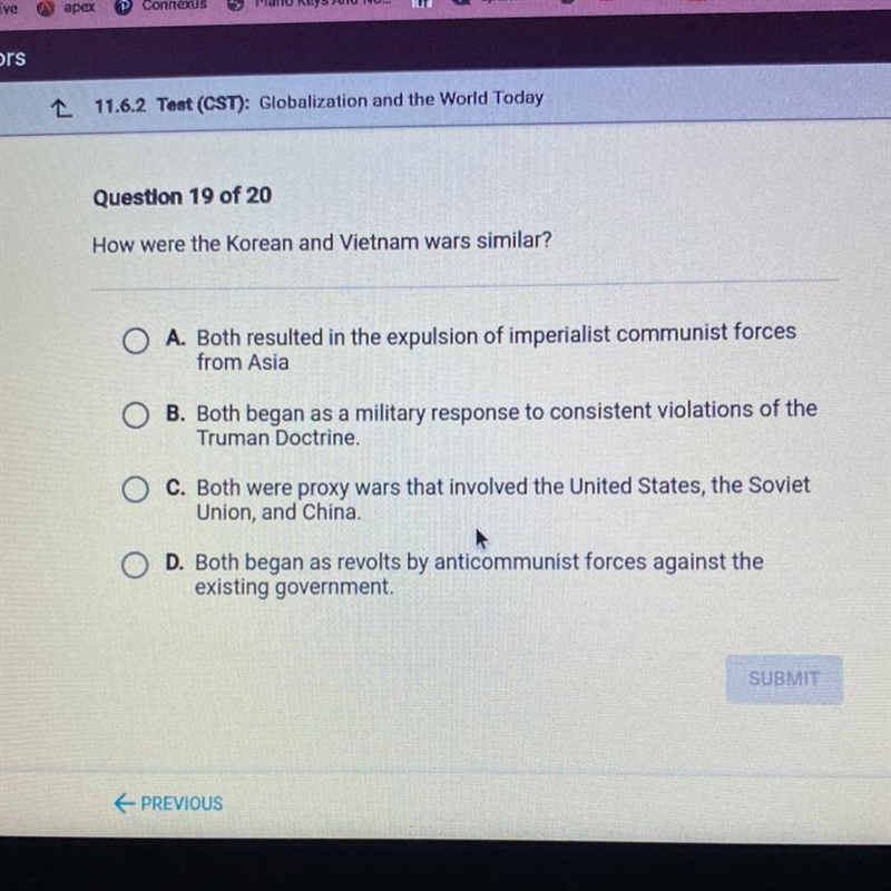 How were the Korean and Vietnam wars similar answer is C.-example-1