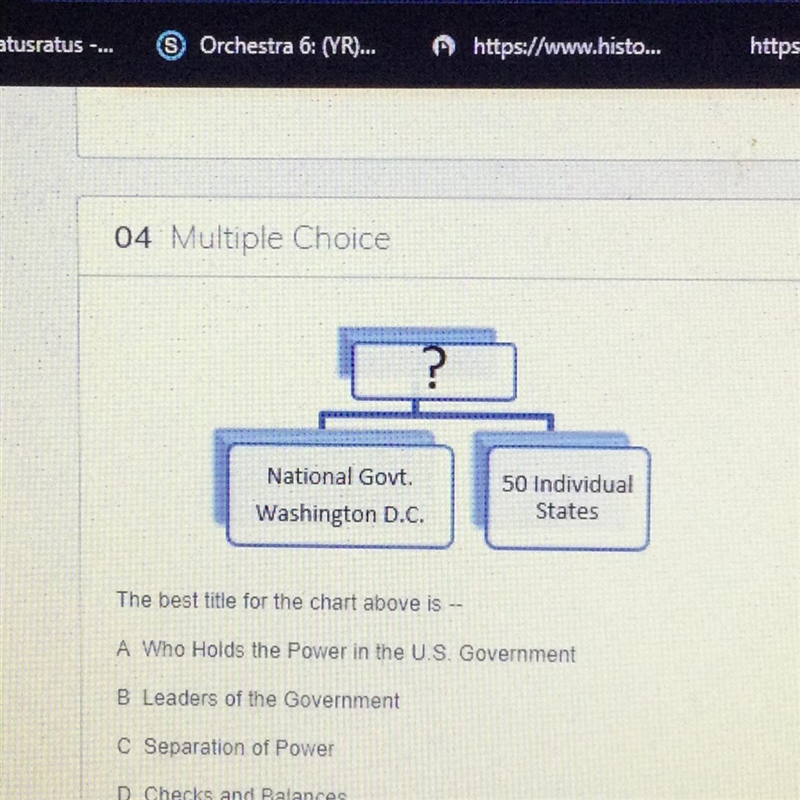 National Govt. 50 Individual States Washington D.C. The best title for the chart above-example-1