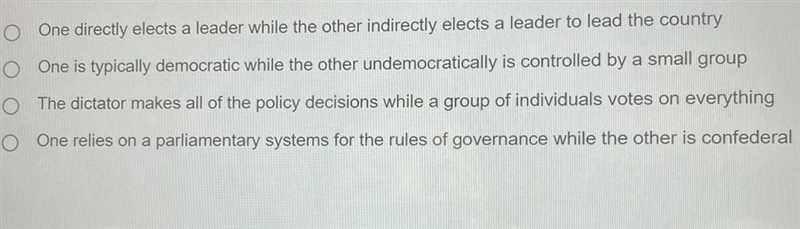 How does an oligarchy differ from a representative democracy? (the choices are in-example-1