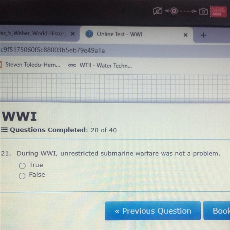 During WWI, unrestricted submarine warfare was not a problem True False-example-1