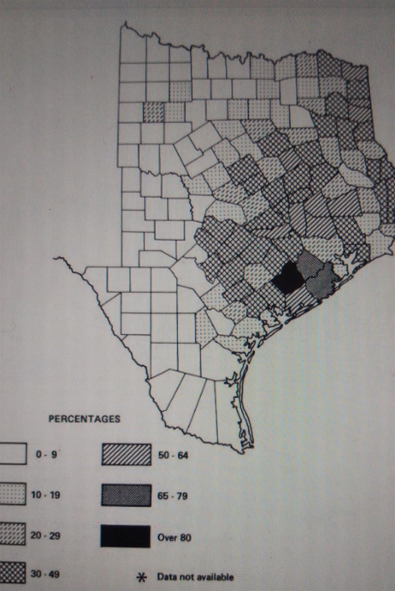 BLACK SLAVES AS A PERCENTAGE OF TOTAL POPULATION, 1860 The map above represents which-example-1