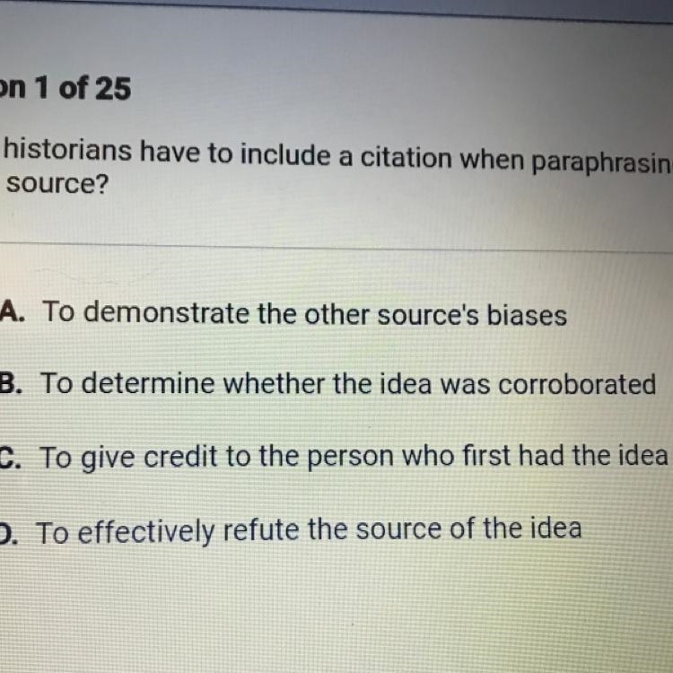 Why do historians have to include a citation when paraphrasing an idea from another-example-1