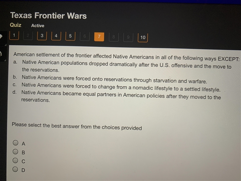 American settlement of the frontier affected Native Americans in all of the following-example-1