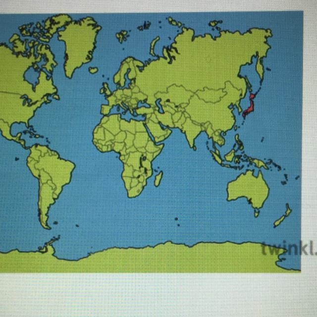 Which country is shaded in red? A China B) North Korea Russia D) Japan-example-1