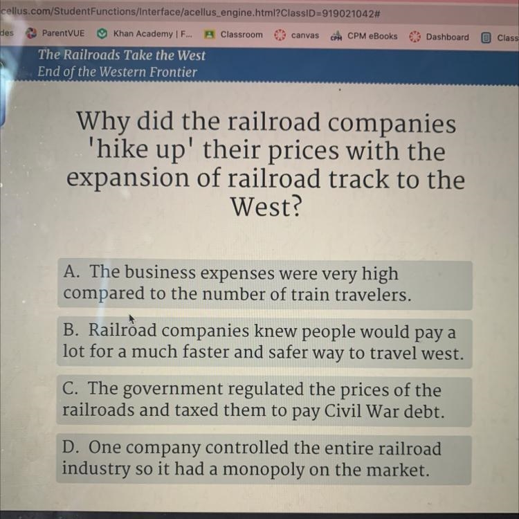 Why did the railroad companies 'hike up' their prices with the expansion of railroad-example-1