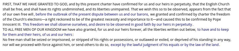 Select the correct text in the passage. Which part of the Magna Carta is reflected-example-1