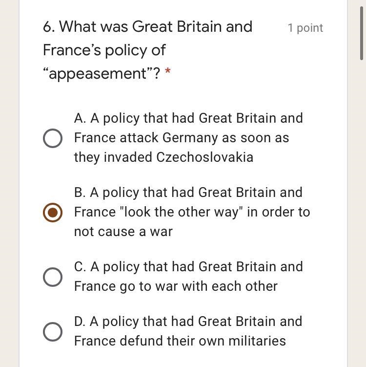 What was Great Britain and France’s policy of “appeasement”?-example-1