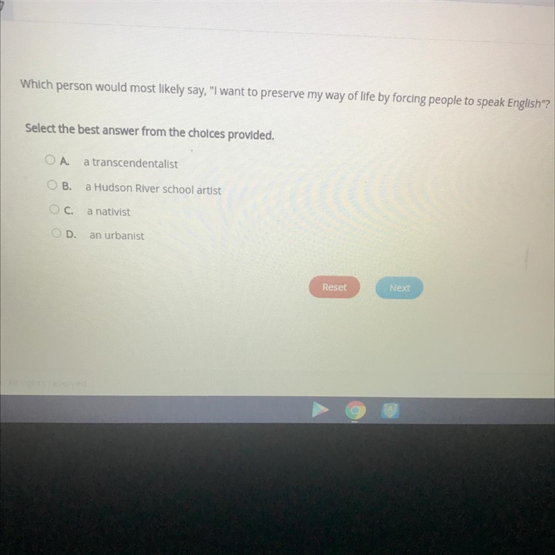 which person would most likely say “I want to preserve my way of life by forcing people-example-1