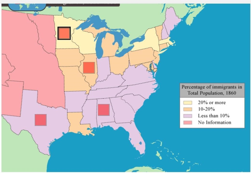 Select the correct location on the map. Between 1820 and 1860, the United States received-example-1