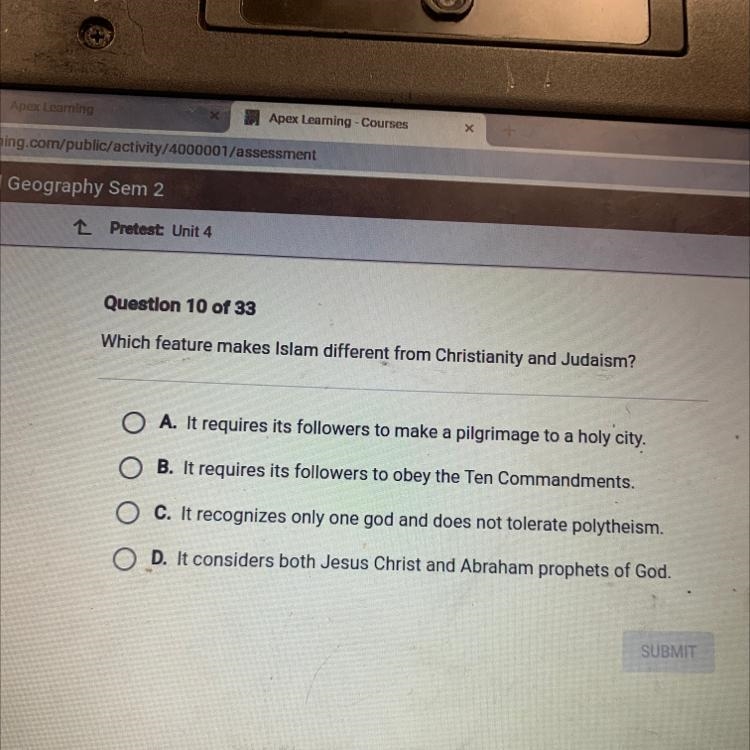 Which feature makes Islam different from Christianity and Judaism?-example-1