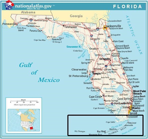 On this map of Florida, the area in the black box is known as the Florida Keys. The-example-1