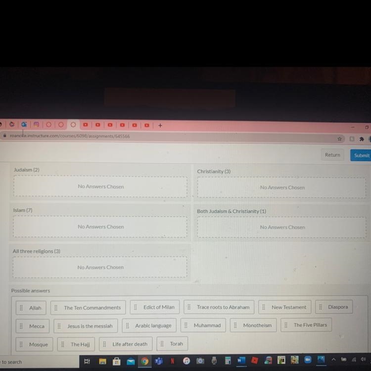 Judaism (2) Christianity (3) No Answers Chosen No Answers Chosen Islam (7) Both Judaism-example-1